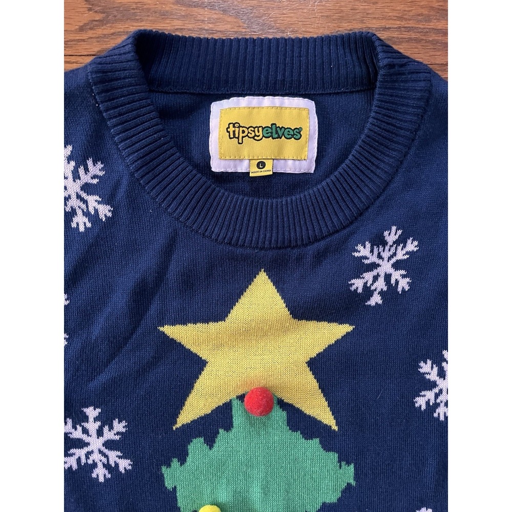 Tipsy Elves Ugly Christmas Sweater Xmas Tree 4 Drink Koozies Men's Large 3D - Picture 5 of 7